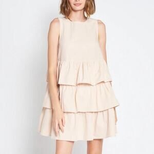 En Saison Viggo Sleeveless Tiered Mini Dress Womens Medium Beige Cotton Natural